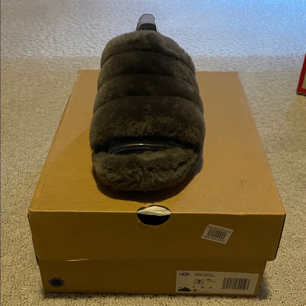 UGG Charcoal Fluffy Slide Sandals